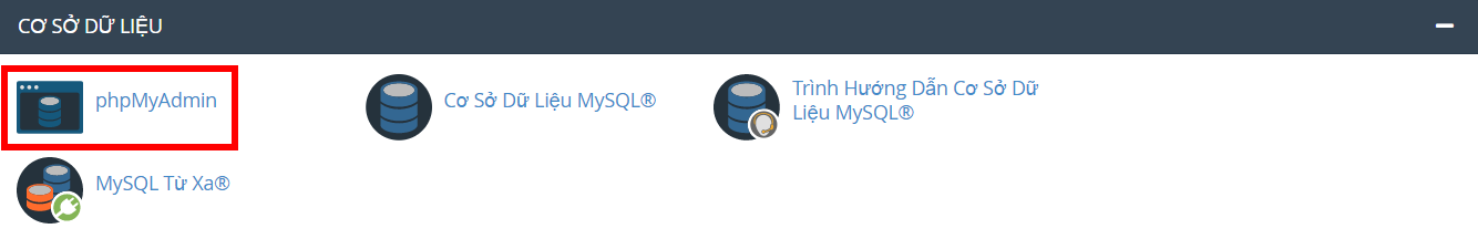 Bấm vào phpMyadmin