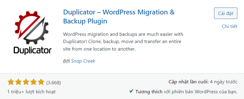 Cài đặt Plugin Duplicator